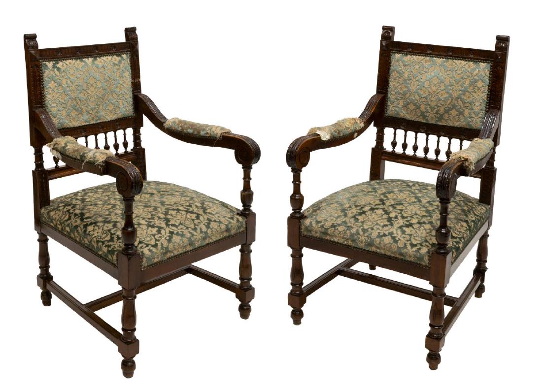 (PAIR) CONTINENTAL HENRY II STYLE ARMCHAIRS (1 of 2)