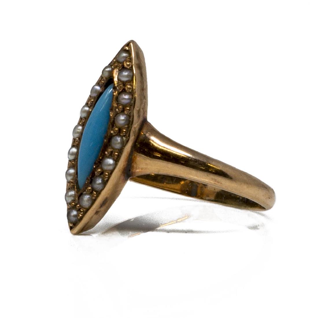 LADIES 14KT ROSE GOLD TURQUOISE PEARL ESTATE RING (1 of 3)