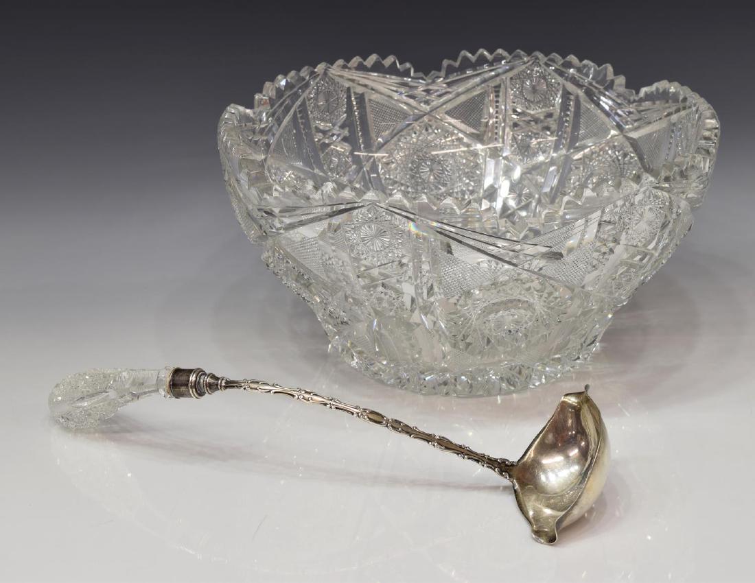 (2) ABP CUT GLASS PUNCH BOWL & HAWKES STERLING LADLE