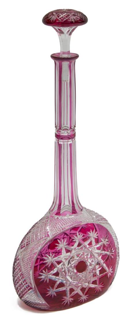 CRANBERRY CUT TO CLEAR GLASS LONG NECK DECANTER (1 of 4)