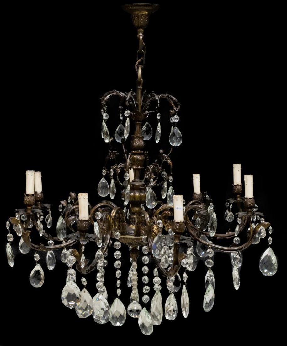 ITALIAN BRASS & CRYSTAL 8 LIGHT CHANDELIER (1 of 2)