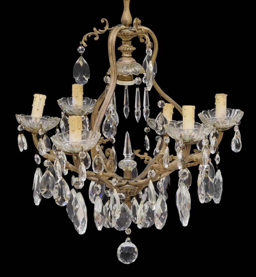 ITALIAN GILT METAL & PRISM 6-LIGHT CHANDELIER (1 of 3)
