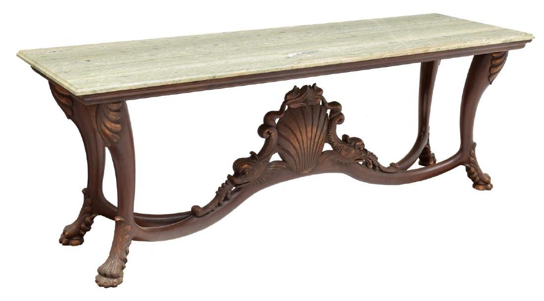 DOLPHIN CARVED MARBLE TOP CONSOLE TABLE (1 of 3)