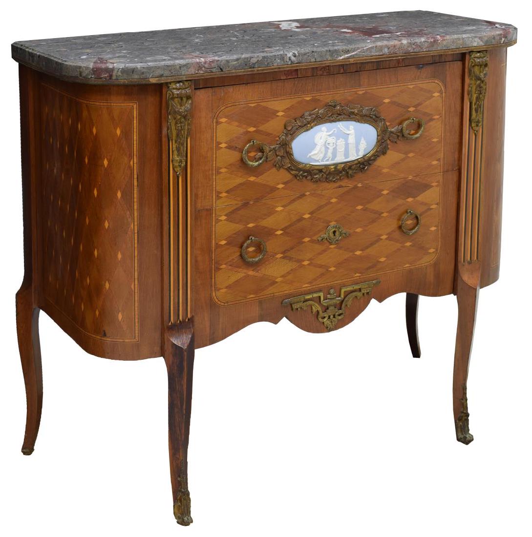 LOUIS XV STYLE WALNUT COMMODE, BLUE/WHITE CAMEO (1 of 4)