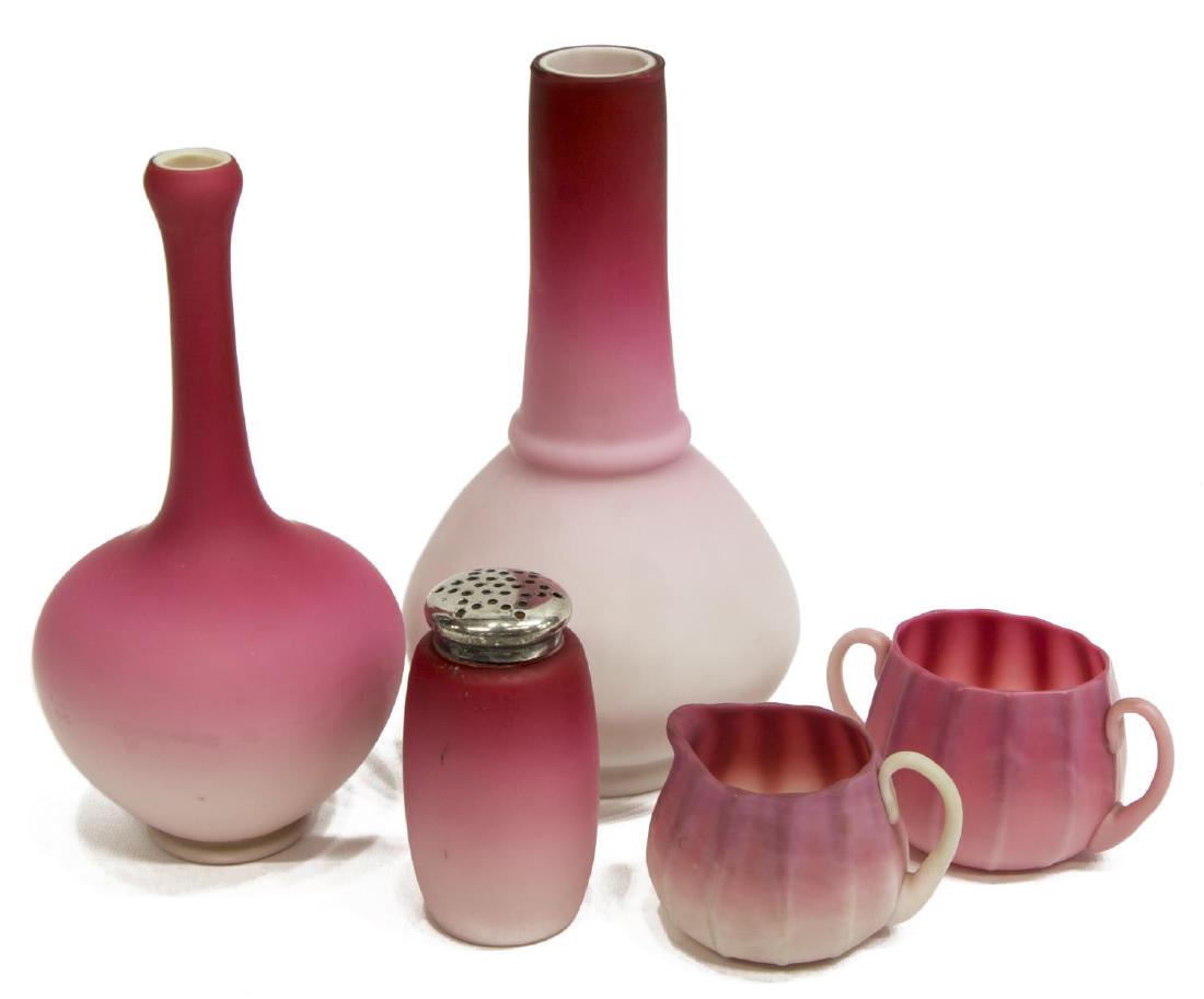 (5) PEACHBLOW & PINK SATIN ART GLASS CABINET WARE (1 of 3)
