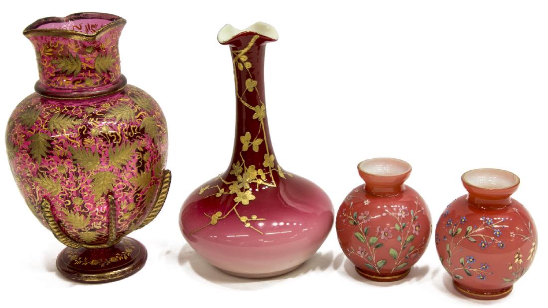 (4) PEACHBLOW & GILDED & ENAMELED ART GLASS VASES (1 of 5)