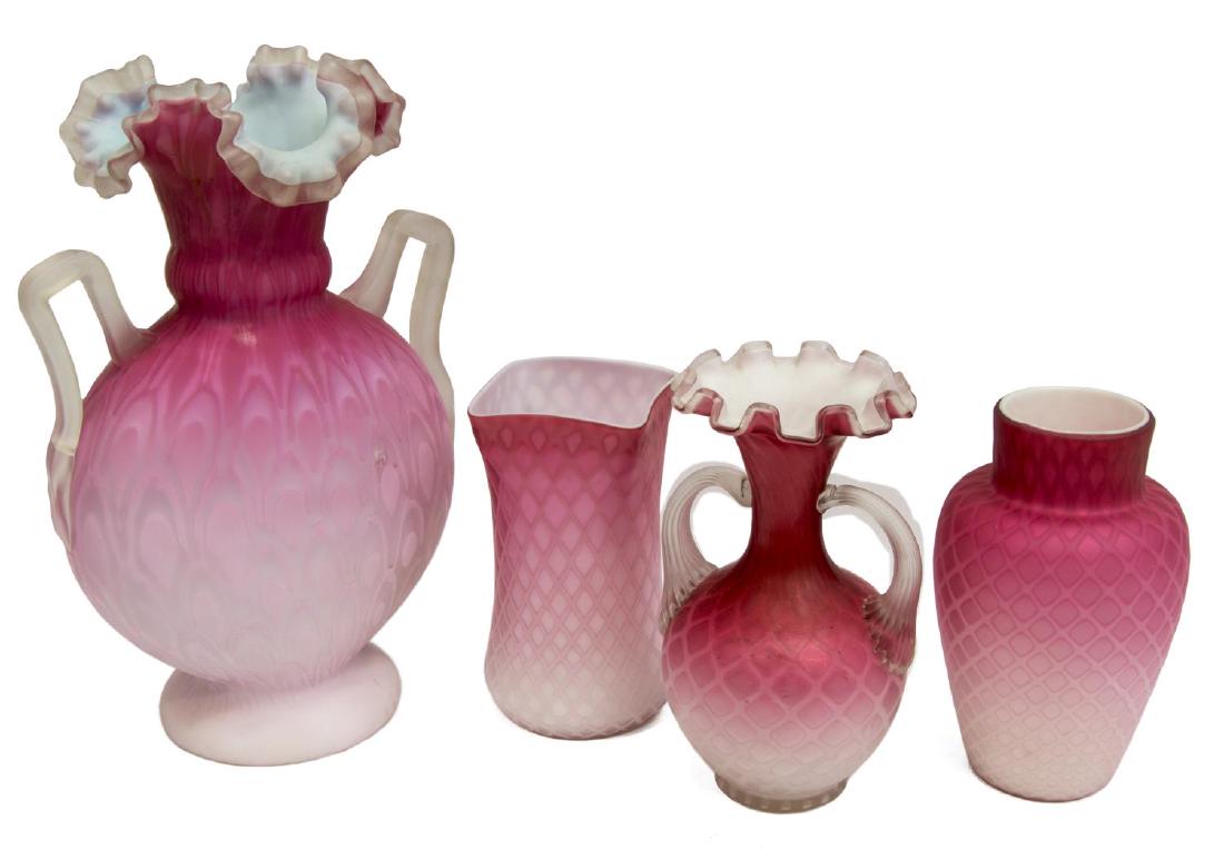 4)VICTORIAN MOP PINK SATIN ART GLASS CABINET VASES (1 of 4)