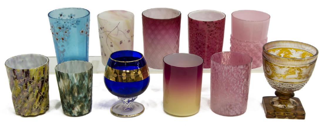 11) VICTORIAN ART GLASS TUMBLERS & BOHEMIAN GOBLET (1 of 5)