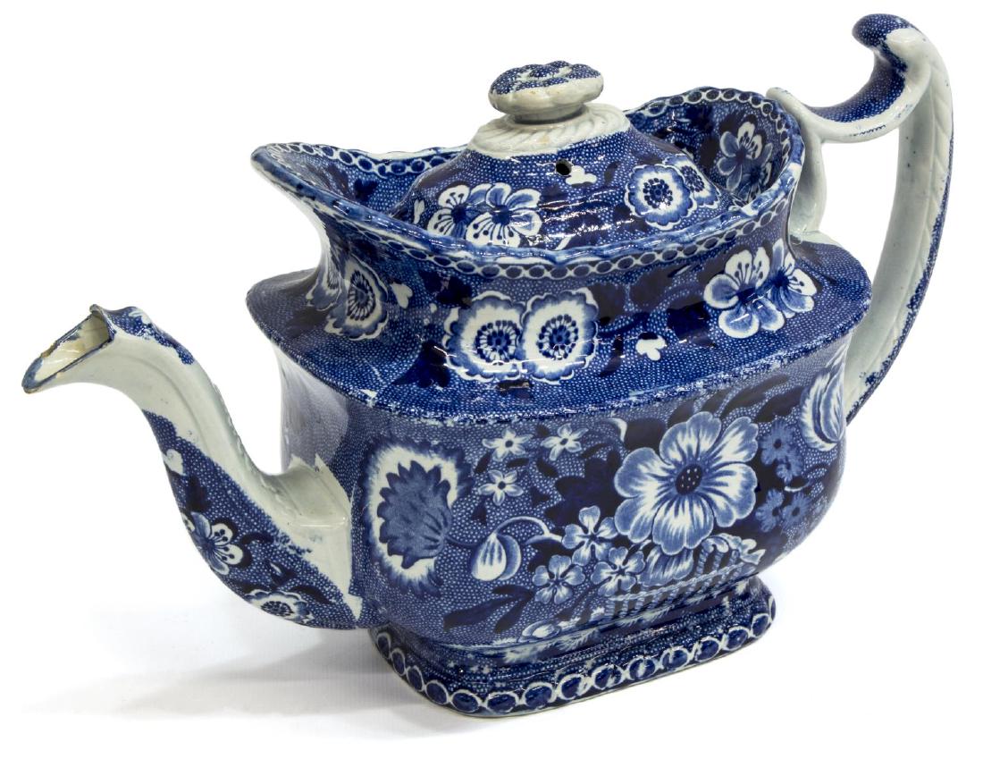 ENGLISH STAFFORDSHIRE DARK BLUE TEAPOT, WOODS (1 of 3)