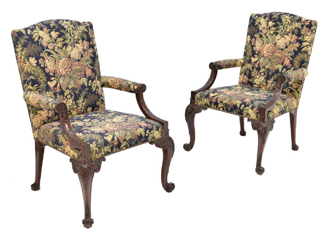 (PAIR) GEORGE III STYLE UPHOLSTERED ARMCHAIRS (1 of 2)