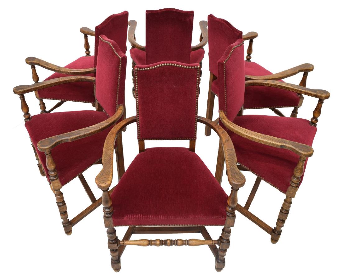 (6) FRENCH LOUIS XIII STYLE OAK DINING ARMCHAIRS (1 of 3)