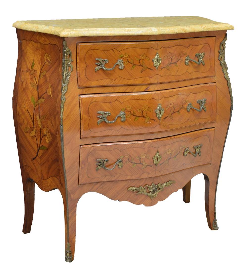 FRENCH LOUIS XV STYLE MARQUETRY BOMBE COMMODE (1 of 2)