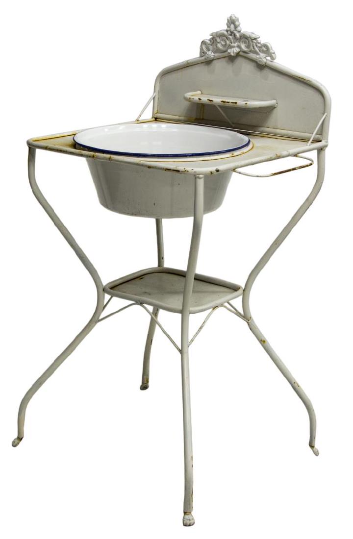 ANTIQUE DANISH ENAMELED IRON WASHTAND & BASIN (1 of 2)