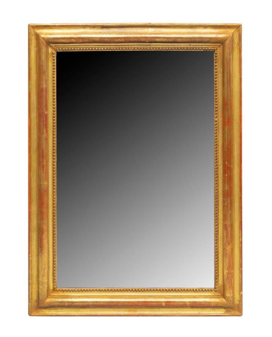 FRENCH GILTWOOD WALL MIRROR WITH BEADED TRIM (1 of 3)