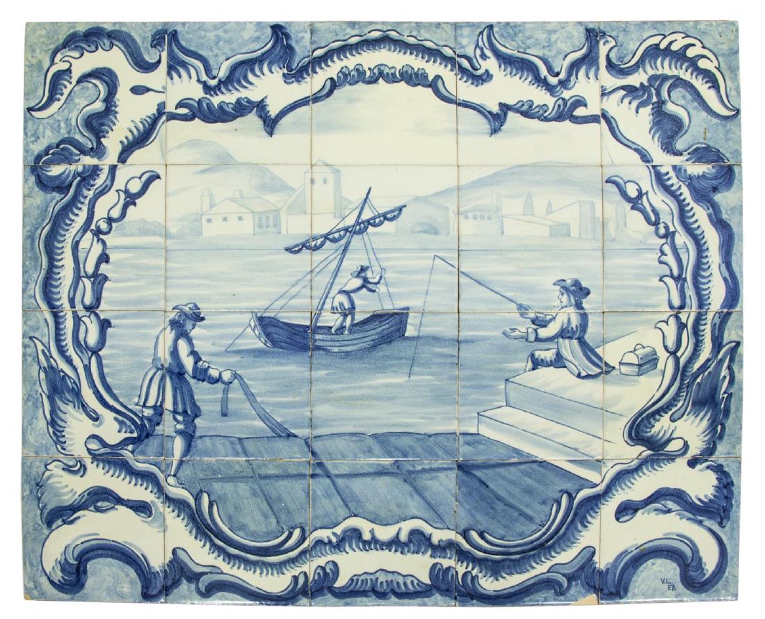 DELFT BLUE & WHITE CERAMIC 20-TILE HARBOR SCENE (1 of 3)