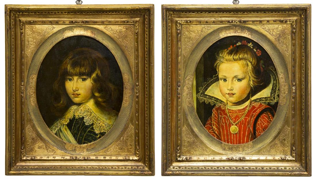 (2) GILT FRAMED HAND-EMBELLISHED PORTRAIT PRINTS (1 of 4)