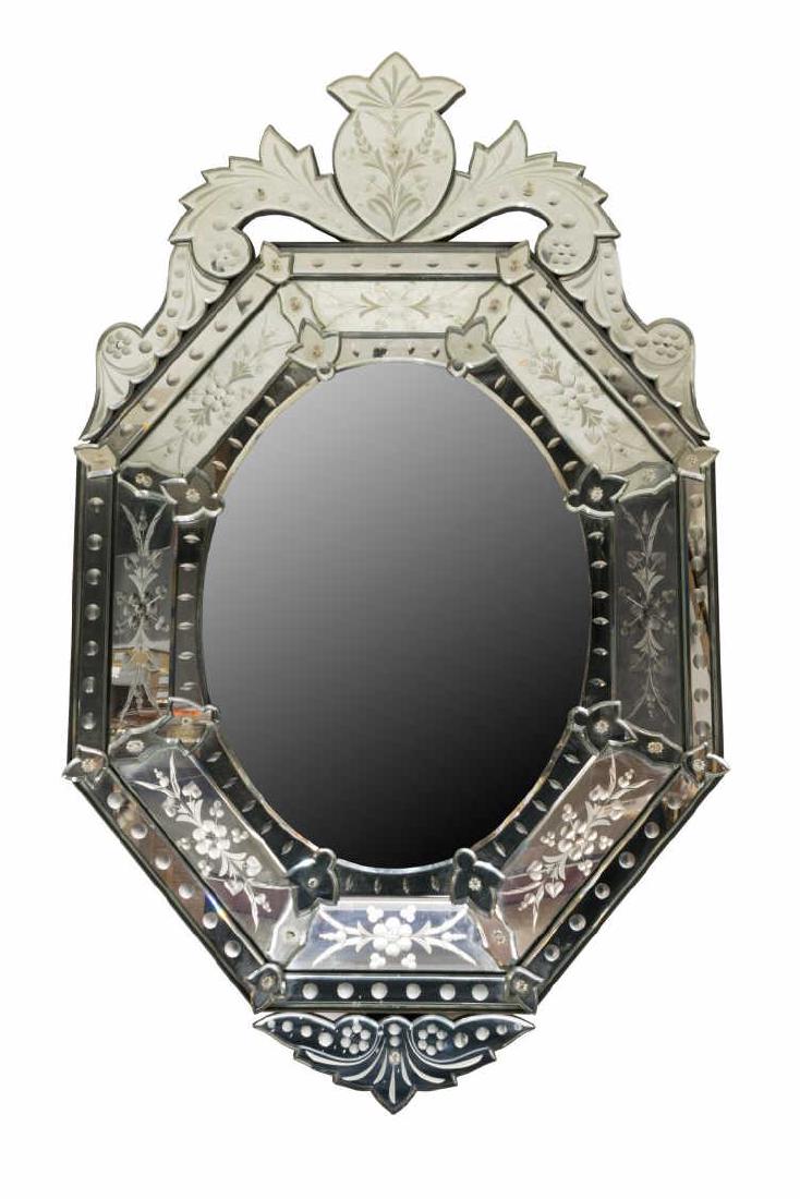 LARGE BEVELED & ETCHED OCTAGONAL VENETIAN MIRROR (1 of 2)