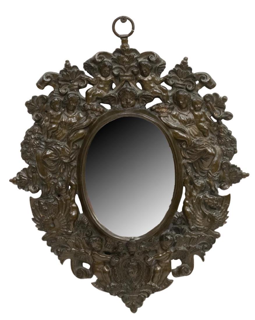 SMALL FIGURAL RELIEF BRONZE HANGING WALL MIRROR (1 of 3)