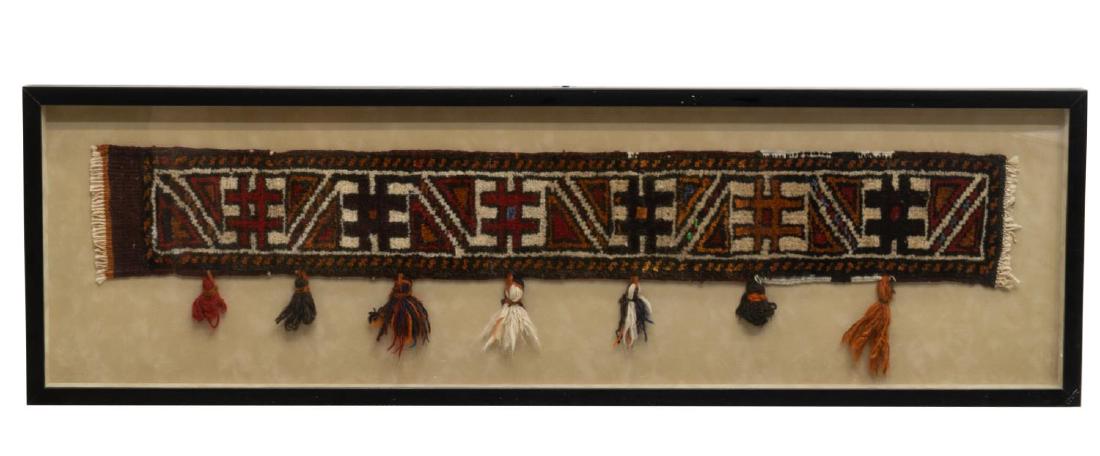 FRAMED HAND-TIED WOOL TEXTILE / FRAGMENT (1 of 2)