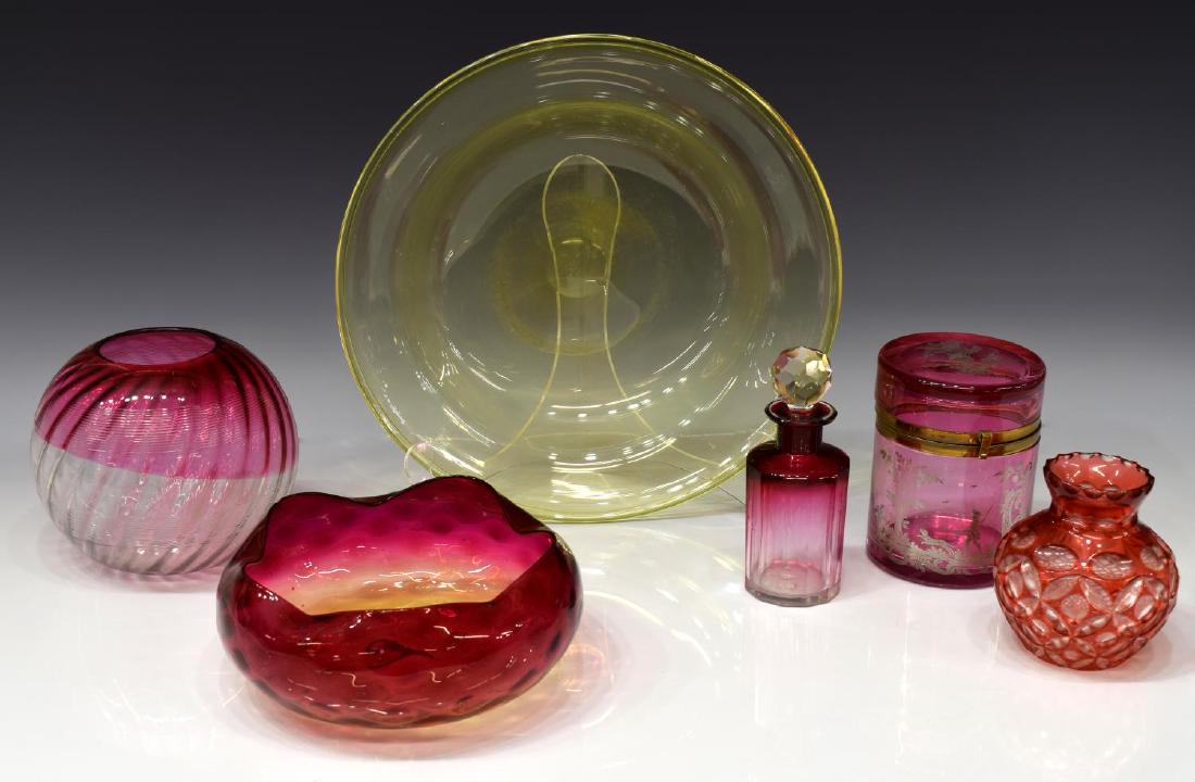 (6) VINTAGE ART GLASS VASES, BOWL & SILVER OVERLAY (1 of 4)