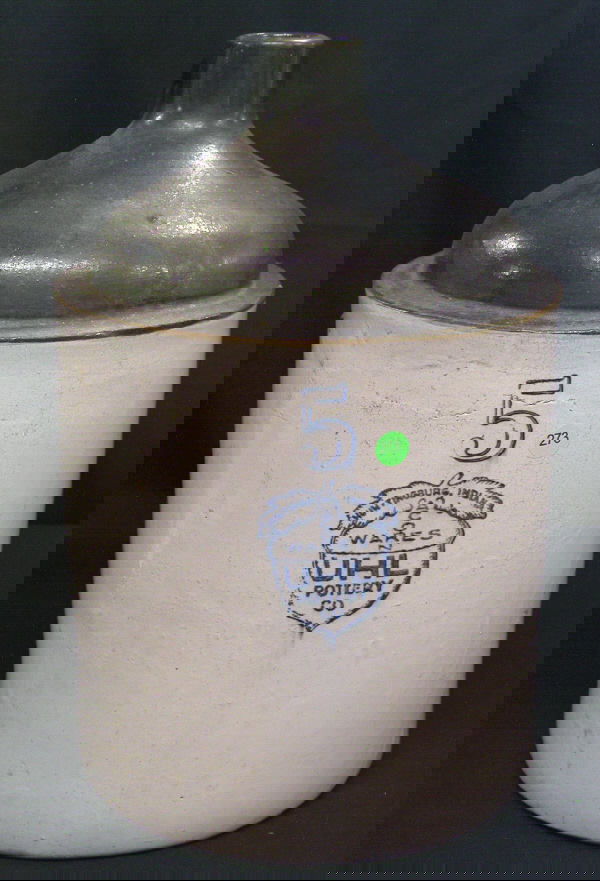 273 UHL POTTERY 5 GALLON CROCK WITH HANDLE & UHL ACORN