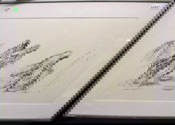TWO JOHN GROTH DRAWINGS. SIGNED AND DATED 1972 SEC: TWO JOHN GROTH DRAWINGS. SIGNED AND DATED 1972 SECOND PICTURE ON OPPOSITE SIDE DONE IN PEN & INK, WITH LETTER TO OWNER. WEIGHT:18LBS 25.5" X 36"