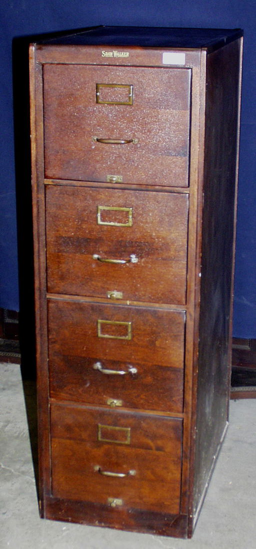 685 File Cabinet 4 Drawer Wood Marked Shaw Walker Ma Oct 03