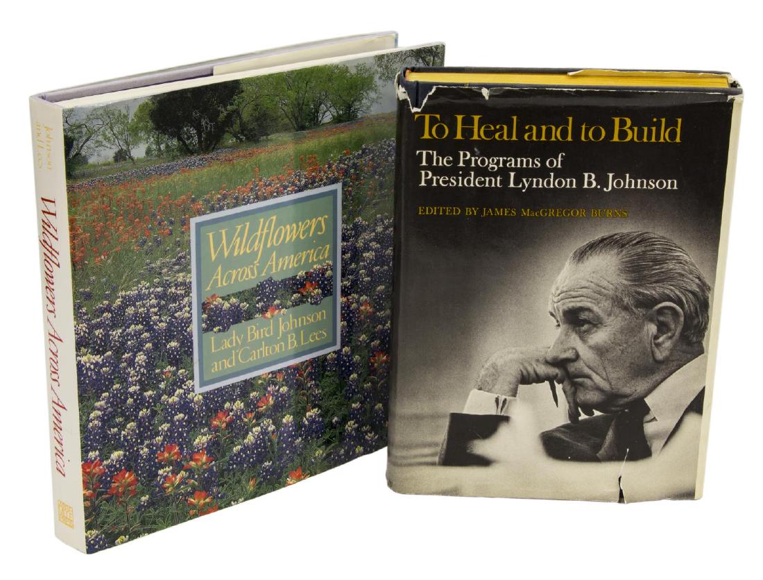 2-LYNDON & LADY BIRD JOHSON AUTOGRAPHED BOOKS: (lot of 2) Books: "To Heal and to Build, The Programs of President Lyndon B. Johnson", edited by James MacGregor Burns, first edition, McGraw Hill, 1968, signed at the first title page Lyndon B. Johns