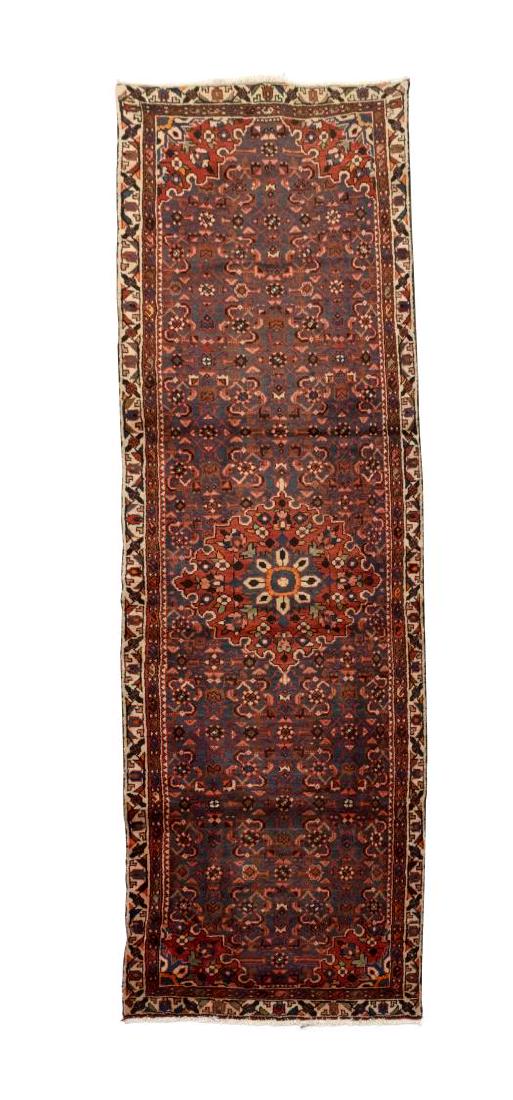 HAND-TIED PERSIAN TABRIZ WOOL RUNNER, 9'1" X 3'1": Hand-tied Persian Tabriz wool runner rug, having grey ground with central floriform medallion, approx 9'1"l, 3'1"w Start Price: $150.00