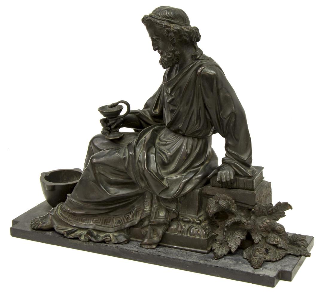 PATINATED BRONZE SCULPTURE CLOCK PEDIMENT SOCRATES (1 of 5)