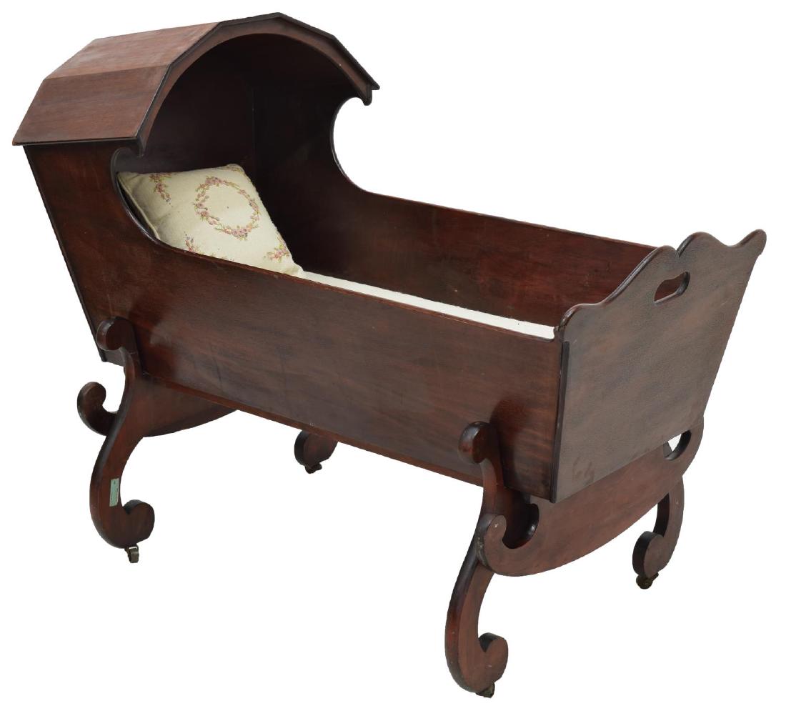 MAHOGANY HOODED CRADLE ON STAND (1 of 3)