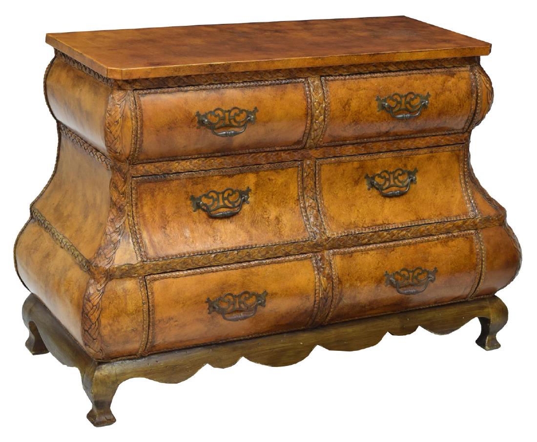 LEATHER COVERED BOMBE SIX DRAWER CHEST (1 of 2)