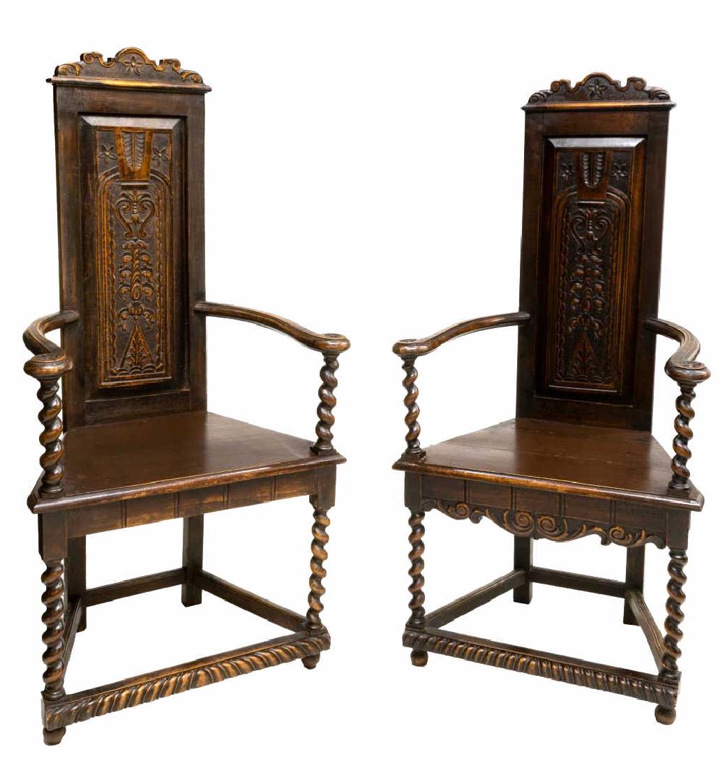 (2) LOUIS XIII STYLE OAK ARMCHAIRS (1 of 2)