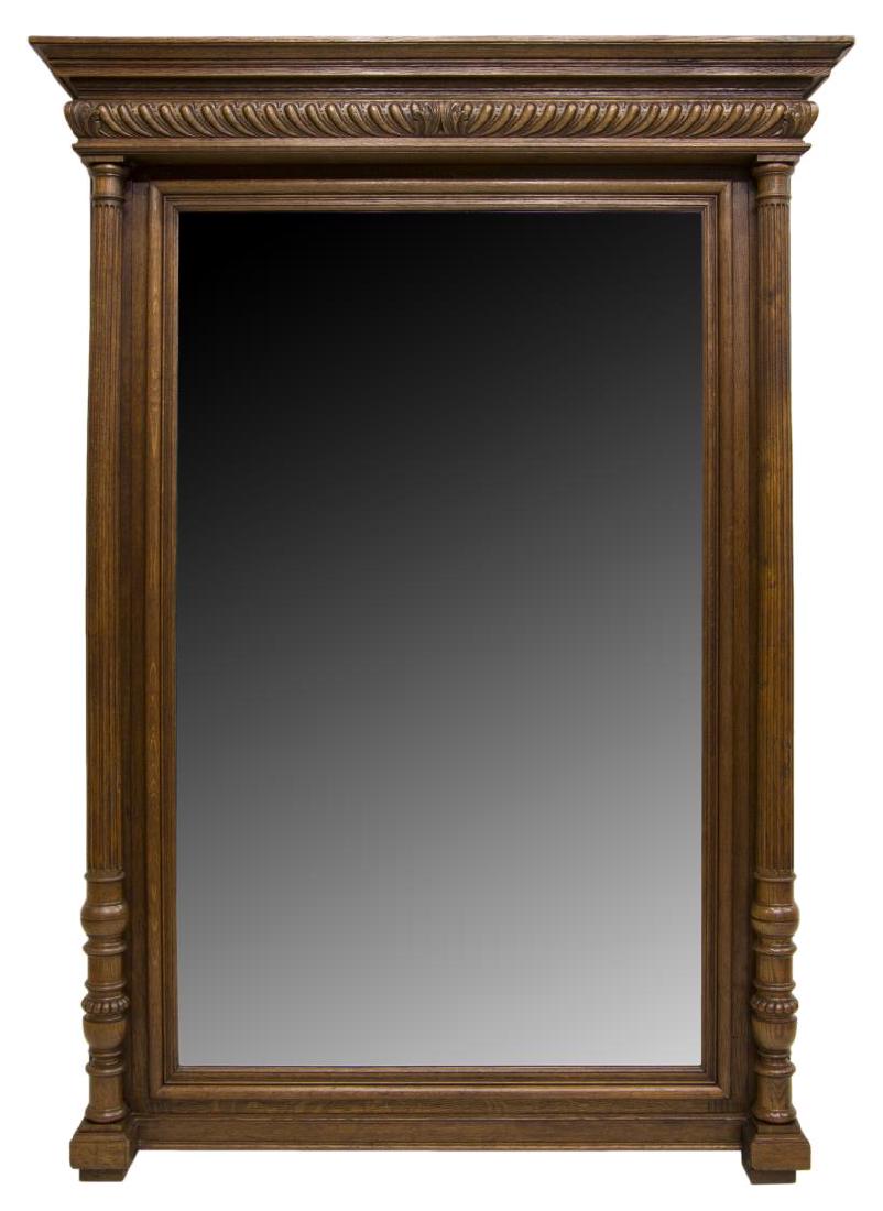 LARGE HENRI II STYLE CARVED OAK WALL MIRROR (1 of 2)