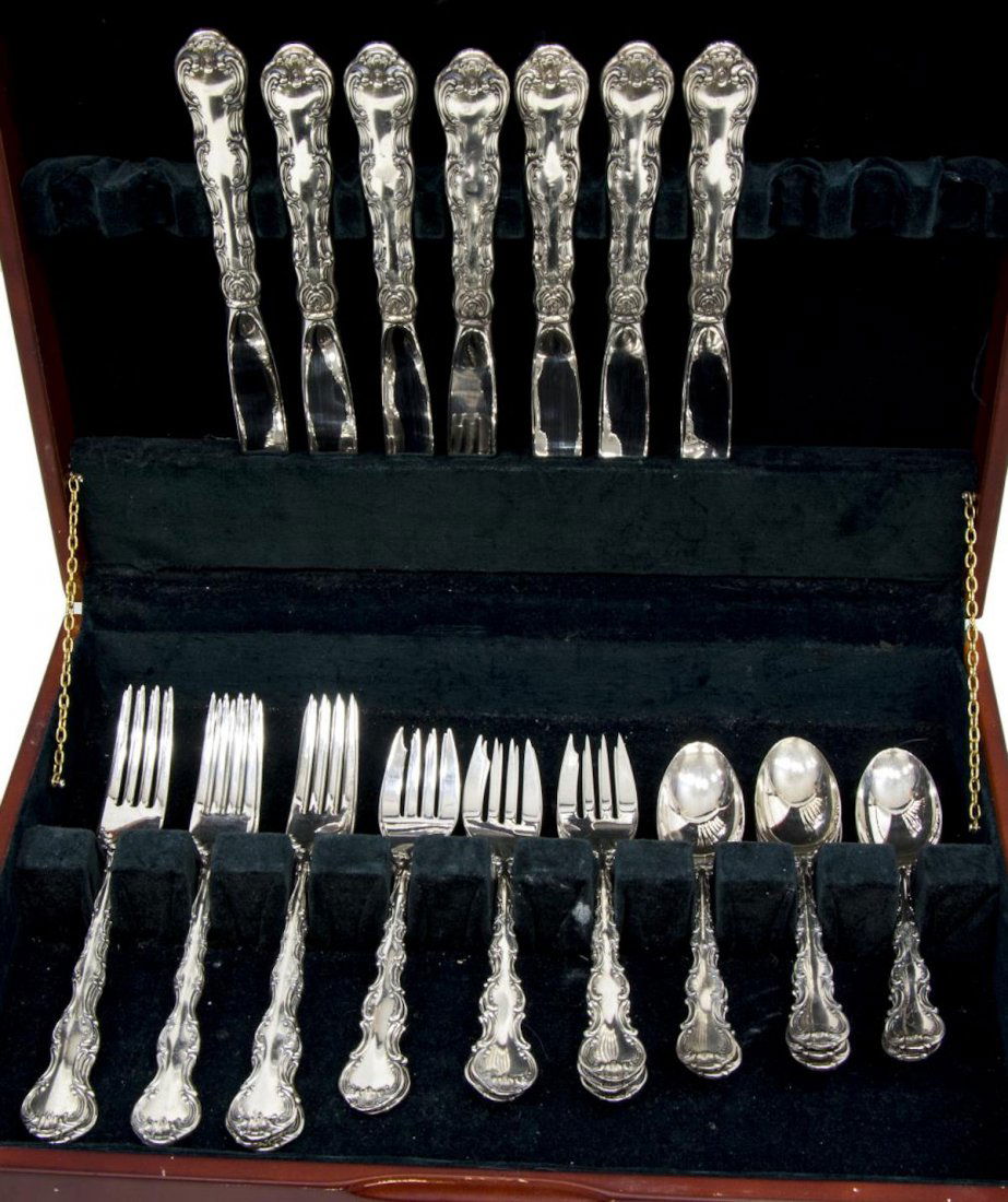 28) GORHAM STRASBOURG STERLING SILVER FLATWARE SET (1 of 5)