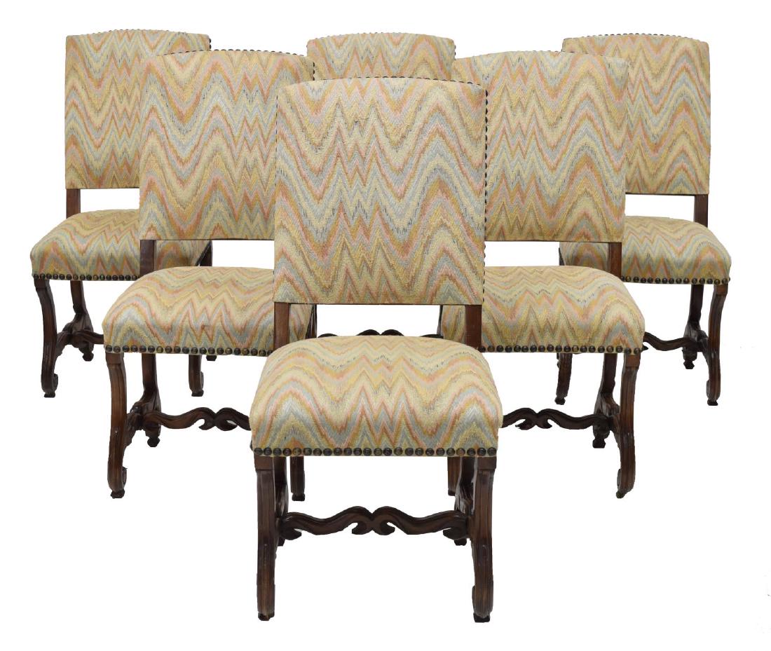 (6) SPANISH CARVED WALNUT UPHOLSTERED SIDE CHAIRS (1 of 2)