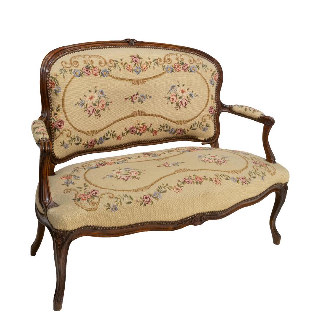 FRENCH LOUIS XV NEEDLE POINT TAPESTRY SETTEE (1 of 3)
