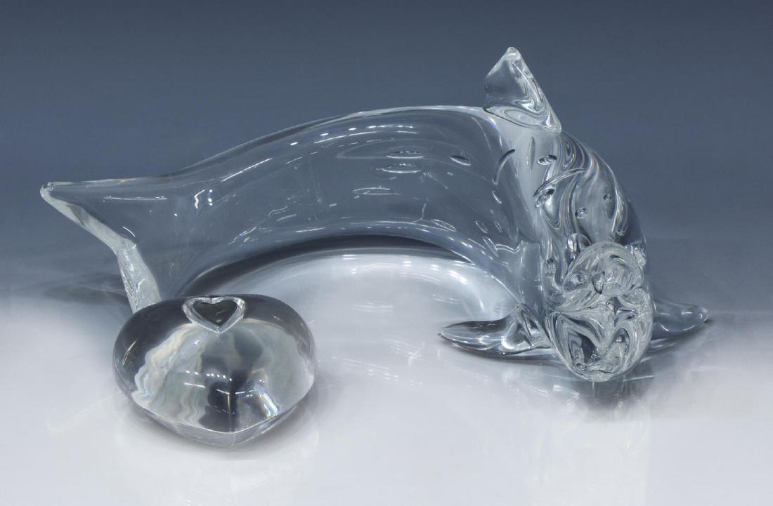 (2) STEUBEN GLASS SCULPTURES: SALMON, HEART (1 of 5)