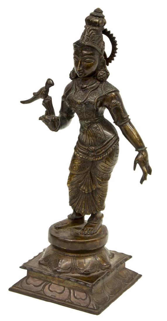 INDIAN PATINATED BRONZE GODDESS FIGURE MEENAKSHI (1 of 6)