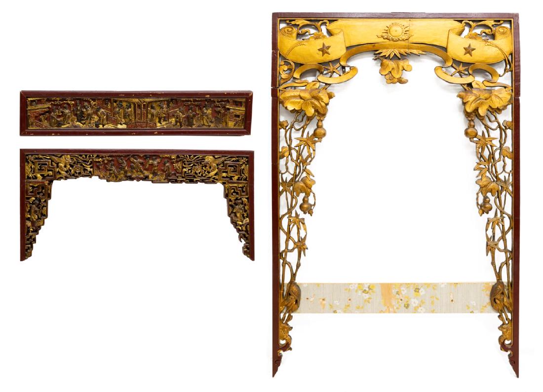(3) CHINESE RED LACQUER & GILT ELEMENTS (1 of 7)
