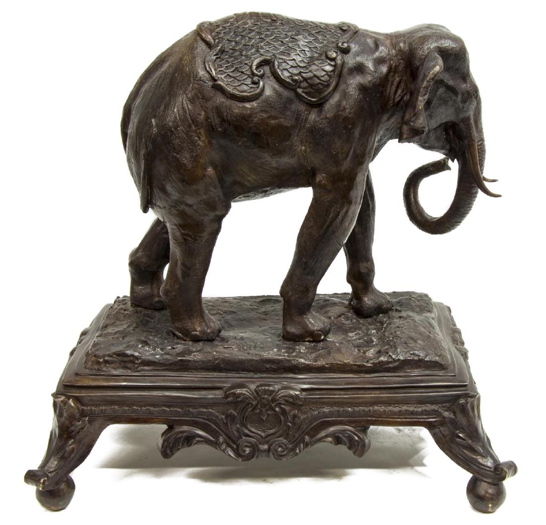 LARGE BRONZE ELEPHANT ON BRONZE STAND, 21"H (1 of 5)