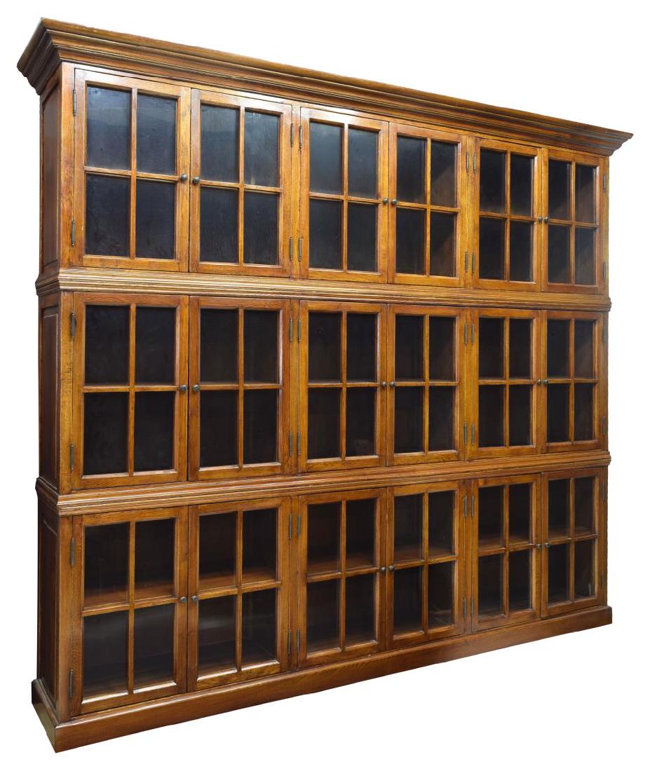 LARGE THREE STACK OAK LIBRARY BOOKCASE, 85"H, 96"W (1 of 2)