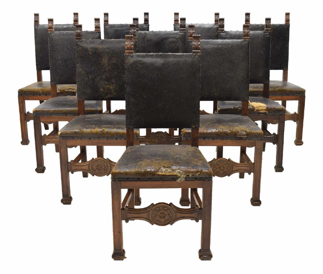 10) RENAISSANCE REVIVAL LEATHER WALNUT SIDE CHAIRS (1 of 2)