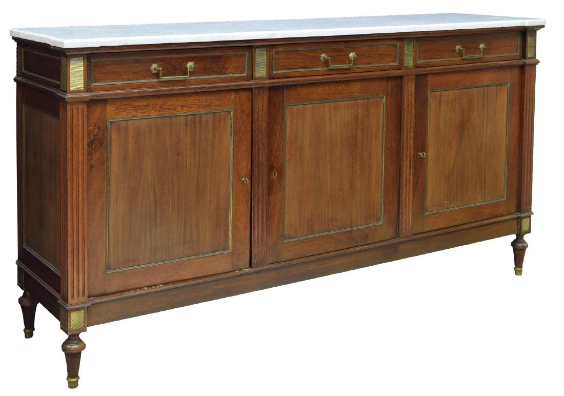 FRENCH LXV STYLE MAHOGANY MARBLE TOP SIDEBOARD (1 of 3)
