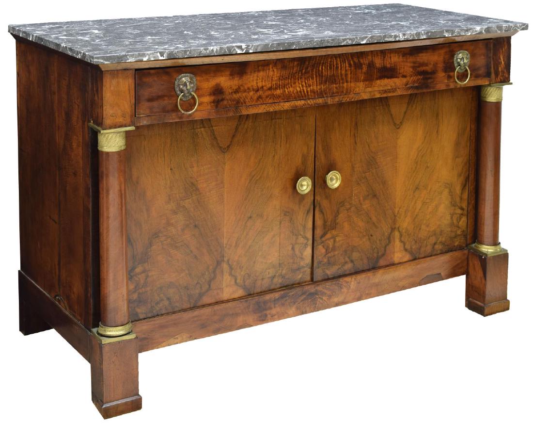 FRENCH EMPIRE STYLE MARBLE-TOP BURL WALNUT BUFFET (1 of 2)