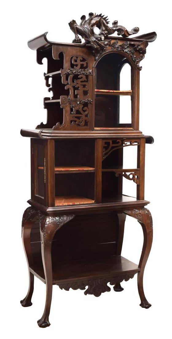 ORNATE CHINESE DRAGON CARVED DISPLAY CABINET (1 of 2)