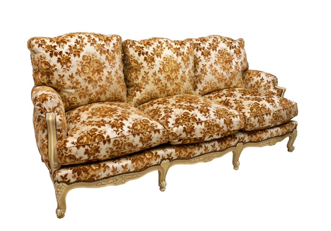 FRENCH LOUIS XV STYLE DISTRESSED UPHOLSTERED SOFA (1 of 2)