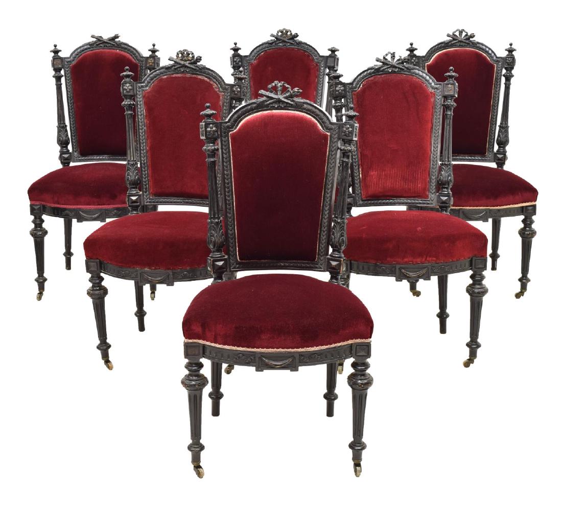 (6) FRENCH LOUIS XVI STYLE EBONIZED DINING CHAIRS (1 of 2)