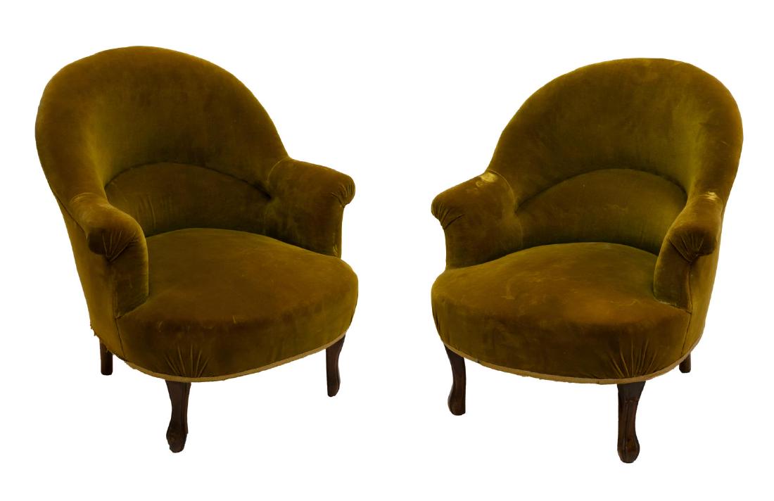 (PAIR) NAPOLEON III STYLE UPHOLSTERED ARMCHAIRS (1 of 2)