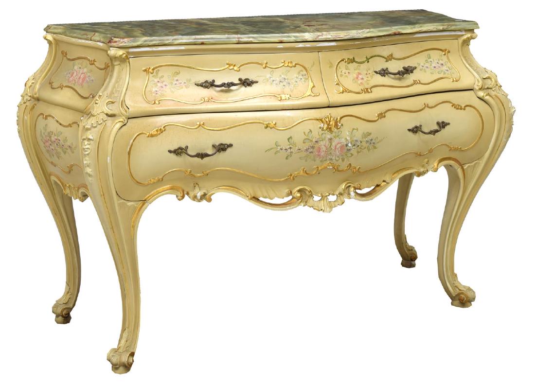 ITALIAN LOUIS XV STYLE PAINTED BOMBE COMMODE (1 of 3)